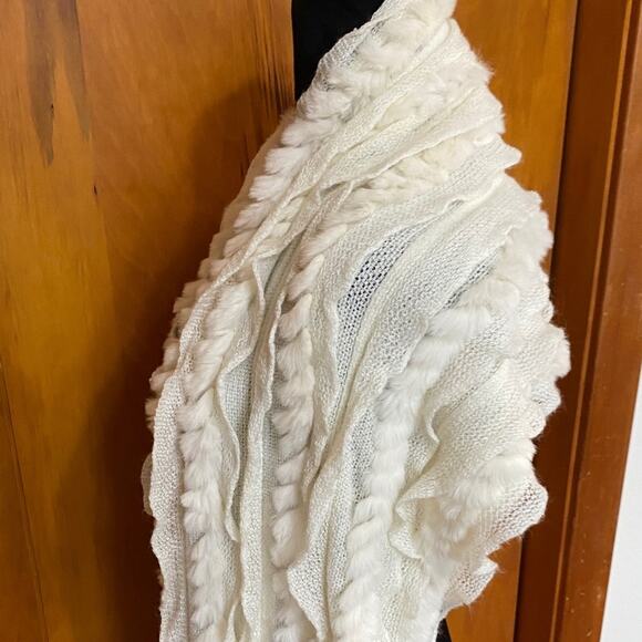 Cashmere Wool Rex Rabbit Fur 72” Scarf Fringe Pristine Condition Made in Spain - Picture 5 of 11